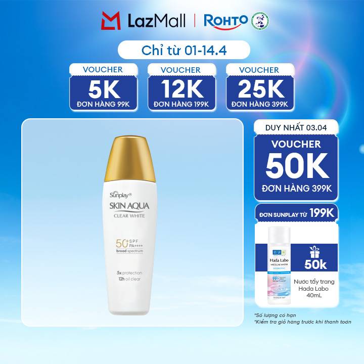 Kem chống nắng Skin Aqua dưỡng trắng, kiểm dầu, dùng hàng ngày dạng sữa Sunplay Skin Aqua Clear White Eco Việt Nam SPF50, PA++++ 25g