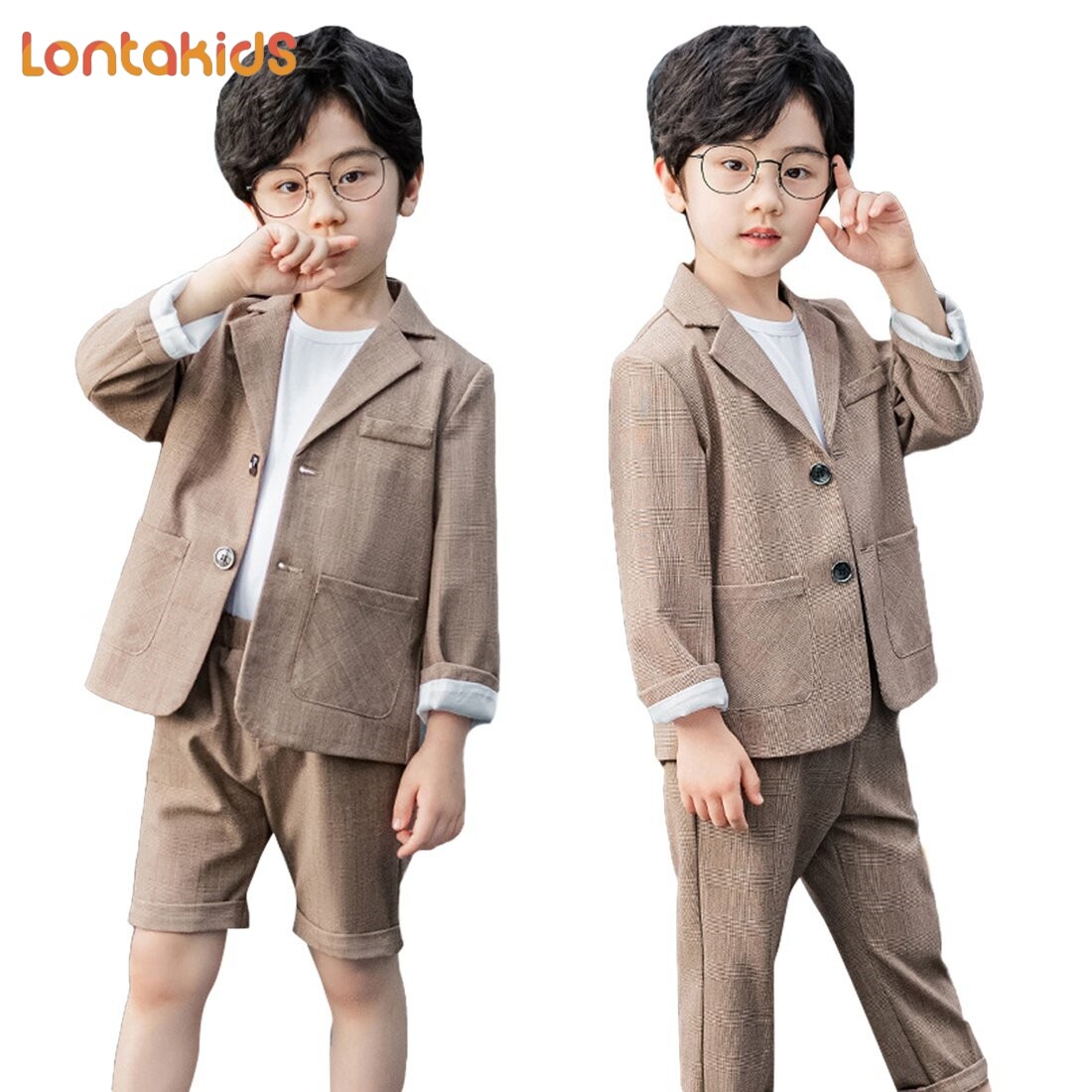 lontakids Bộ Đồ Kaki Cho Bé Trai 2 Món Quần Blazer Mùa Hè /Quần Soóc Bộ Com Lê Trang Trọng Quý Ông Trang Phục Đám Cưới Cho 2-14 Năm HOT ●9/18✳✉☂