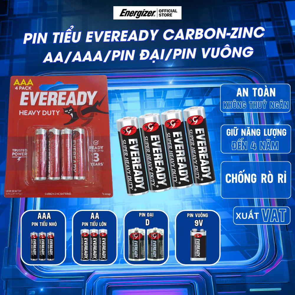 Pin Tiểu Energizer Eveready AA/AAA – Pin 2A/3A, Pin Đại, Pin Vuông Chính Hãng, An Toàn, Giá Tốt