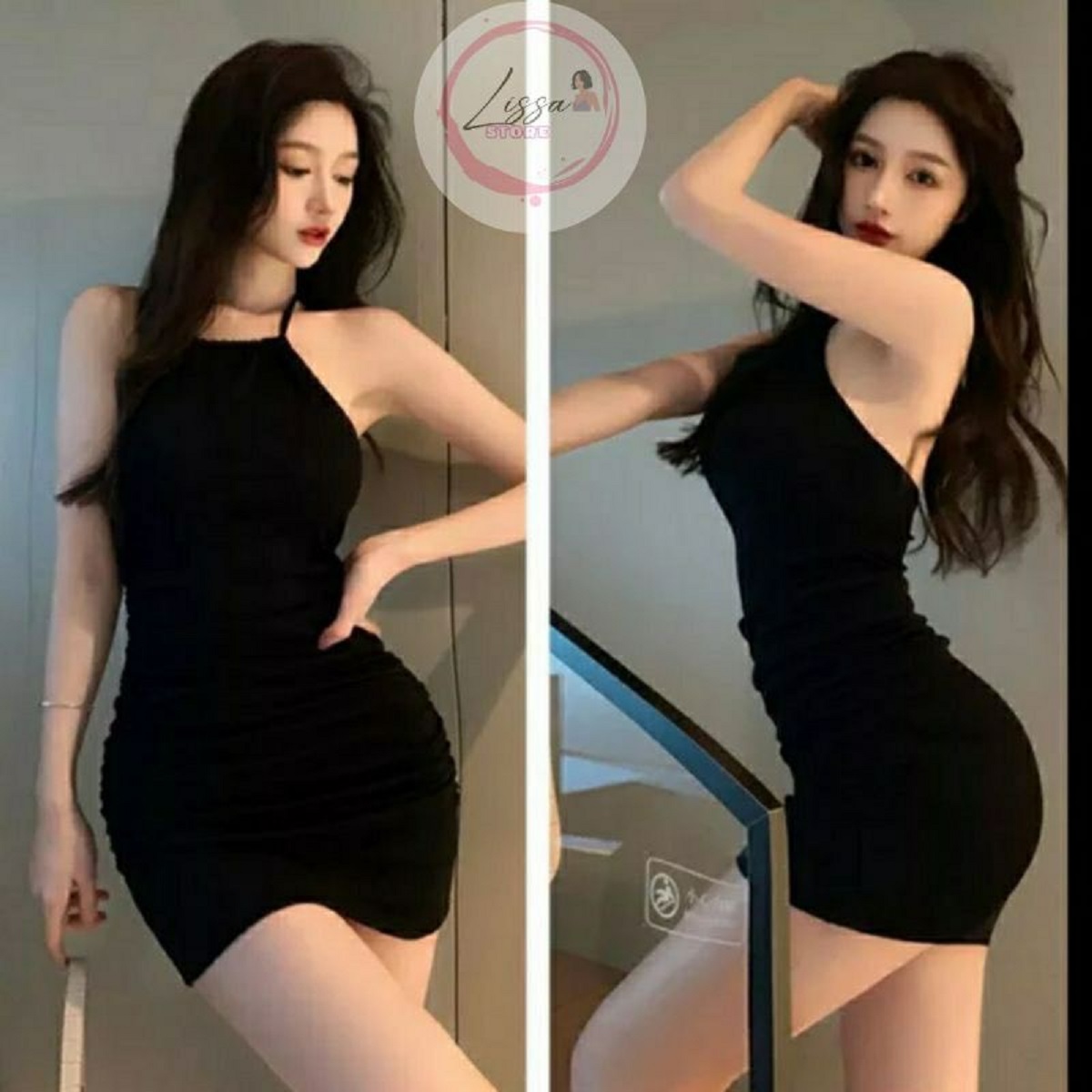 Đầm body ngắn cổ yếm cột dây xinh xắn D4