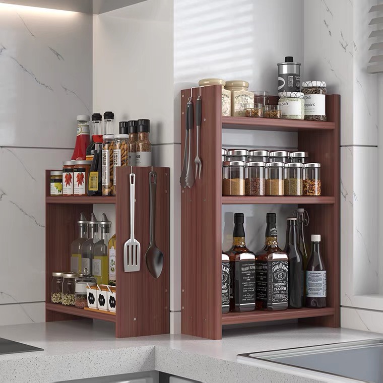 Kệ gỗ nhà bếp kệ gia vị 2 tầng 3 tầng gỗ MDF chống thấm nhập khẩu dễ lau chùi lắp ghép