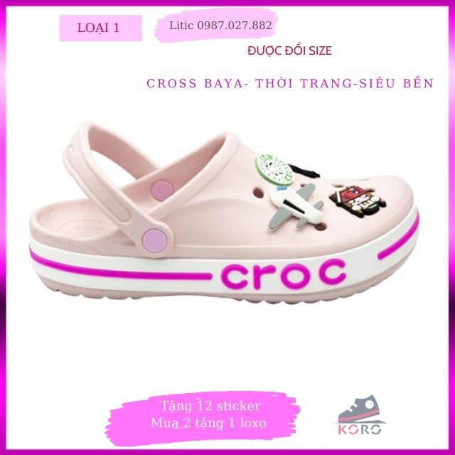 Dép cross hồng viền trắng đế bánh mì sục cross hotrend BAY02