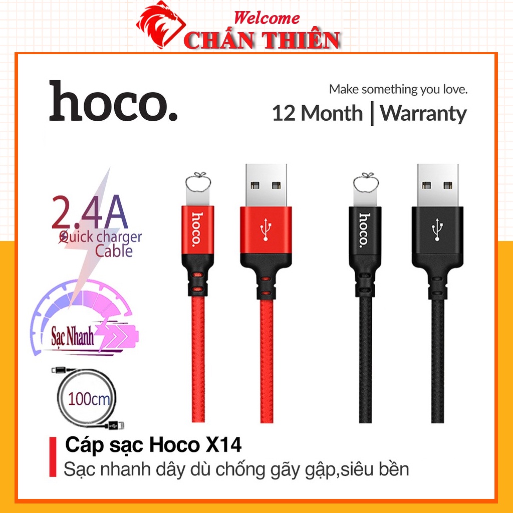 Cáp sạc hoco x14 iptype c micro usb sạc nhanh 2.0a cho ip/tablet táo bảo hành 12 tháng