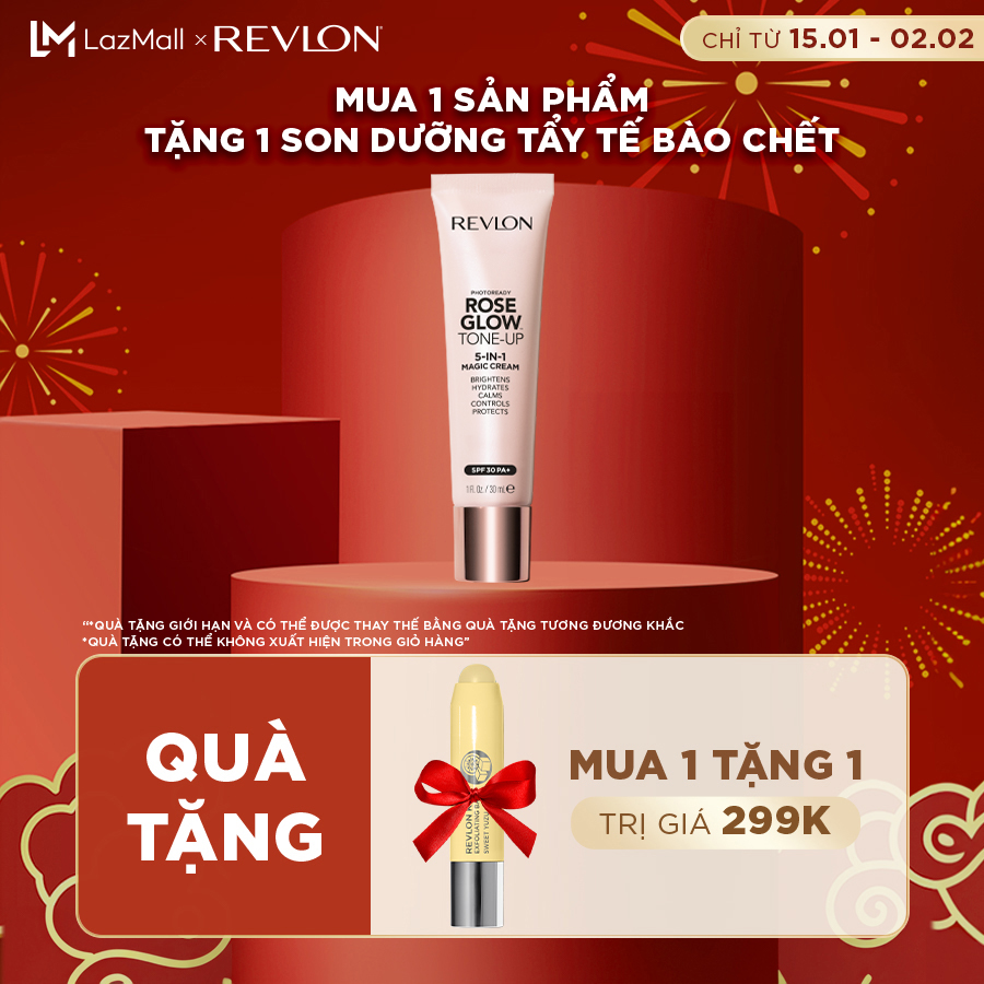 Kem lót chuyên nghiệp 5in1 revlon photoready rose glow tone-up 5in1 magic cream spf 30pa+ 30ml