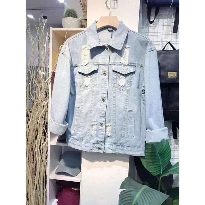 Áo Khoác Jeans Xanh Rách Vai Dành Cho Nam Nữ Akjna02 Namifashion