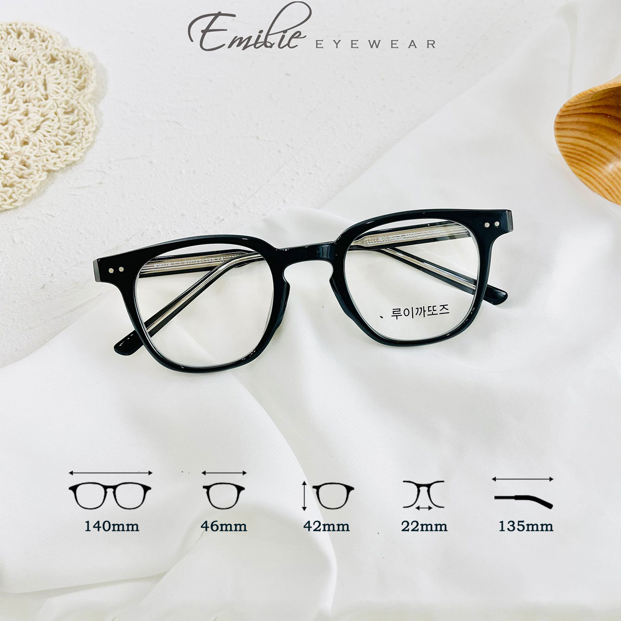 Gọng nhựa vuông lutto nam nữ cốt kim loại chắc chắn Emilie eyewear phụ kiện thời trang