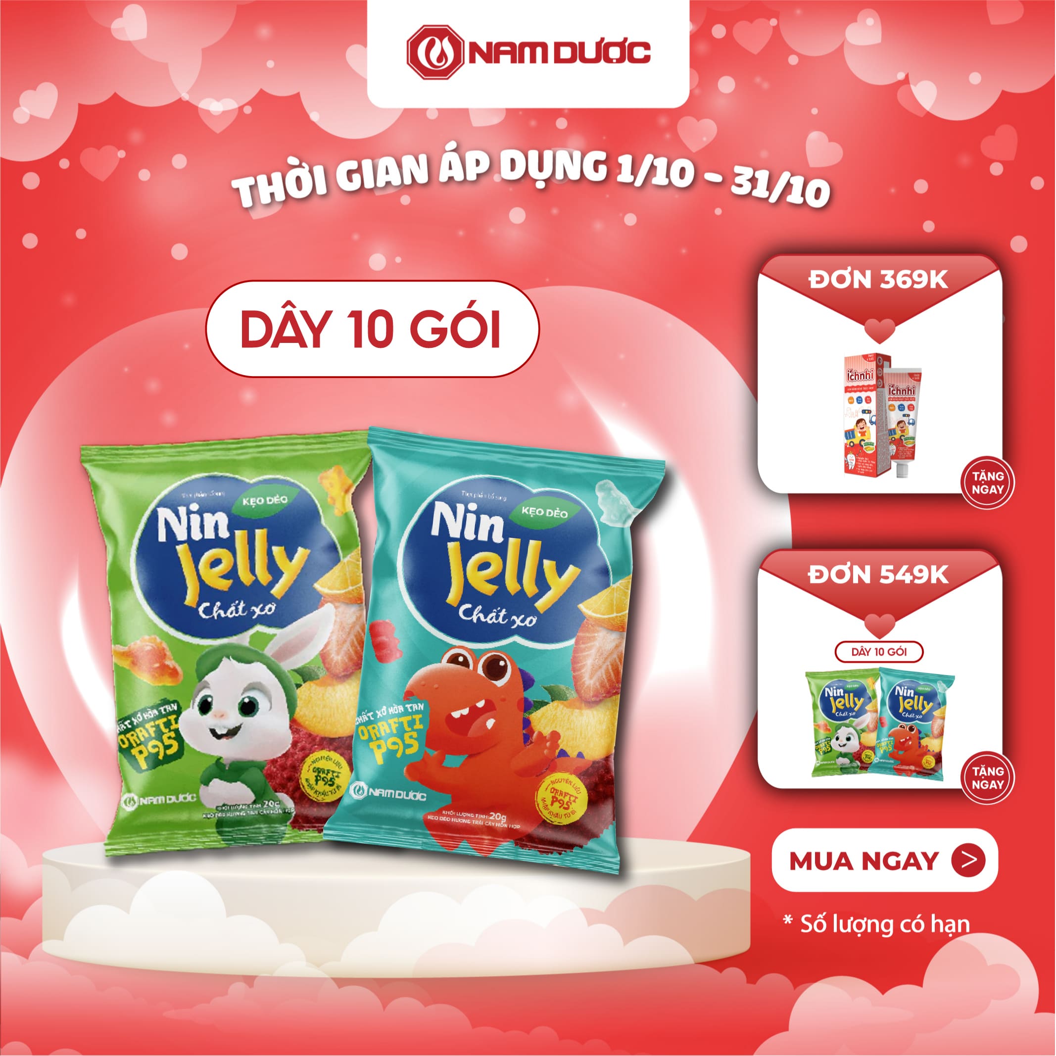 Thực phẩm bổ sung KẸO DẺO NIN JELLY CHẤT XƠ Dây 10 gói x 20g bổ sung Chất xơ hòa tan Orafti P95