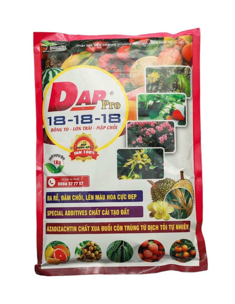 Dap 18-18-18 bông to, lớn trái hữu cơ khoáng gói 1kg