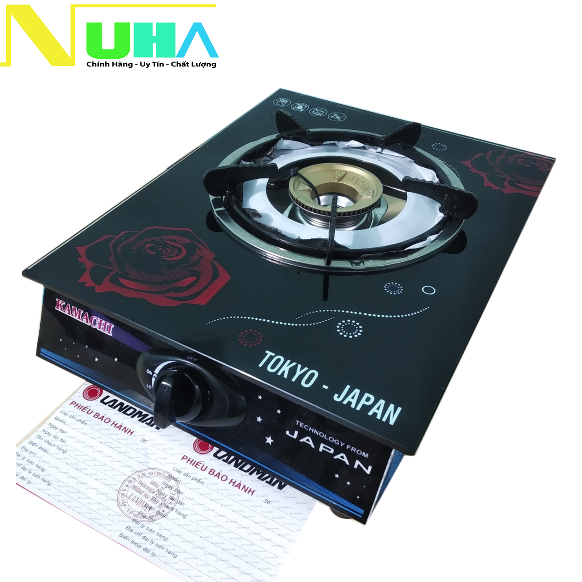 Bếp ga đơn kamachi km-đ mặt kính cường lực đầu đốt đồng sử dụng bình ga lớn, bảo hành 12 tháng -hàng chính hãng