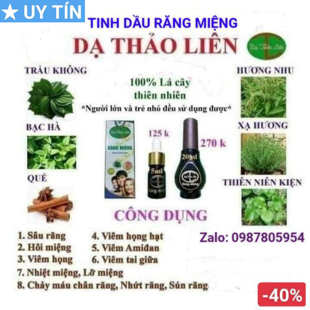 Tinh Dầu Răng Miệng Dạ Thảo Liên 20ml hỗ trợ tất cả các vấn đề về răng miệng