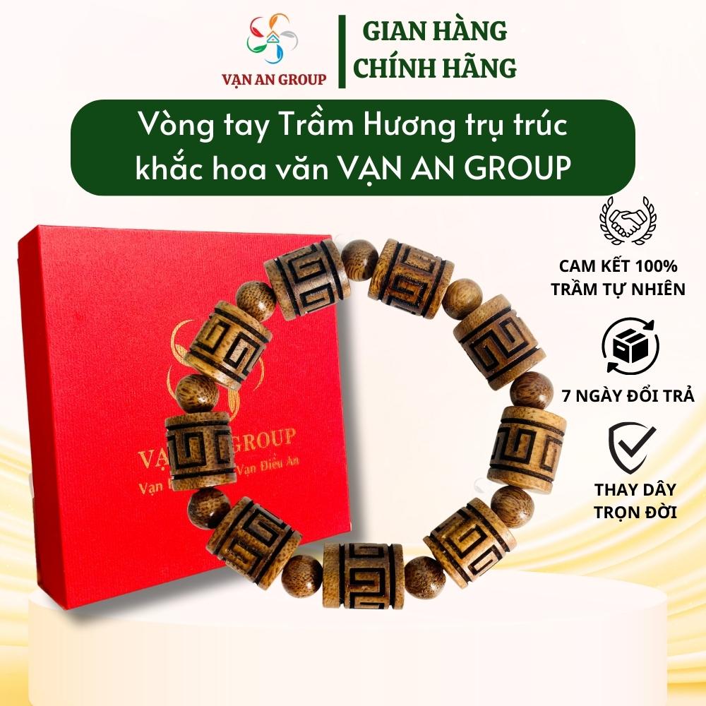 Vòng tay trầm hương trụ trúc khắc hoa văn Vạn An Home, vòng tay trầm hương tự nhiên mang đến may mắn, hạnh phúc, bình an, tài lộc