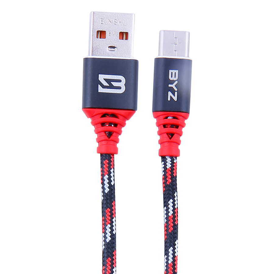 Cáp sạc byz model 090t đầu type c usb dây dù dài 3met sạc nhanh 2.1a loại xịn dùng cho điện thoại android - dây sạc siêu bền - hỗ trợ sạc nhanh - cáp sạc bọc vài dù