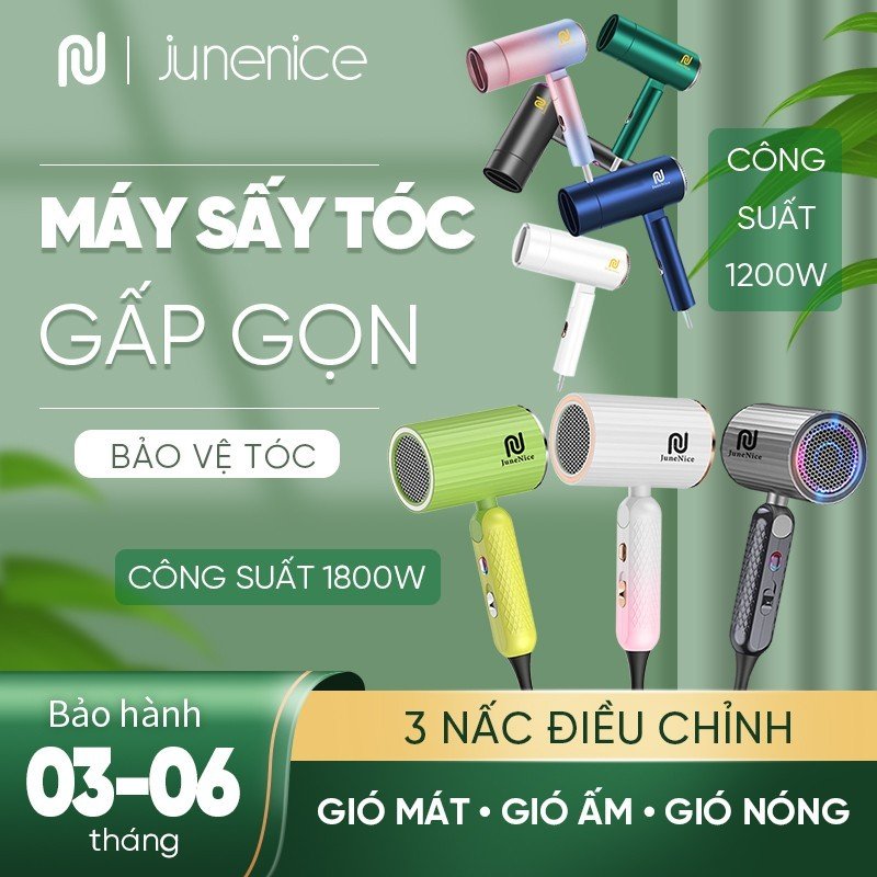 Máy sấy tóc phiên bản gấp gọn June Nice, máy tạo kiểu tóc 3 chế độ, tạo kiểu tóc dễ dang mang đi theo du lịch đi chơi