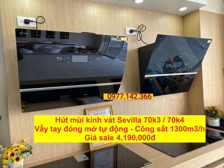 Máy hút mùi sevilla sv 70k4 / sv 90k4 hút mùi nhà bếp vẫy tay thông minh, cửa mở tự động, công suất cao, hàng chính hãng