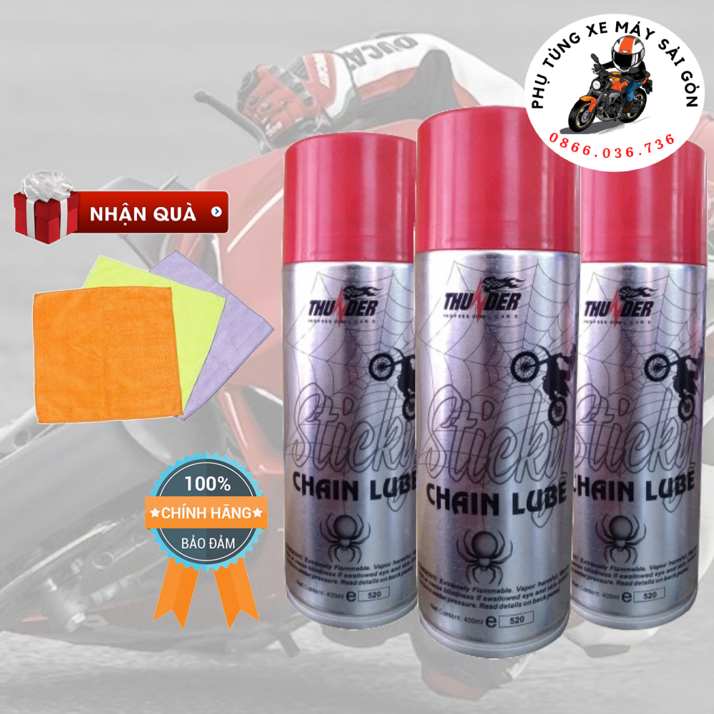 Xịt dưỡng sên Thunder Sticky Chain Lube 400ml tơ nhện không văng