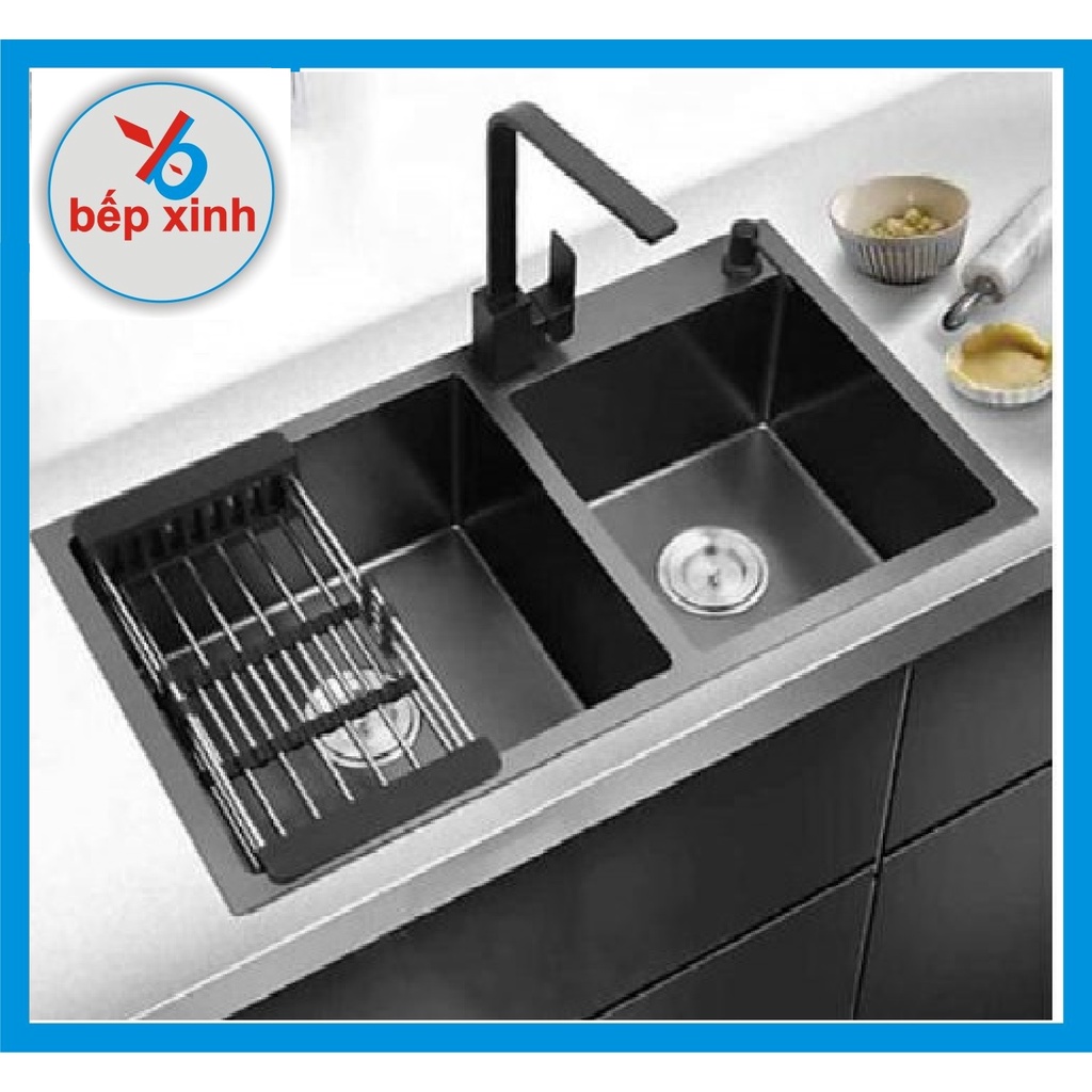 Chậu rửa chén nano, kích thước 82*45, chậu rửa bát nano korea su304, hàng chính hãng, bảo hành 24 tháng
