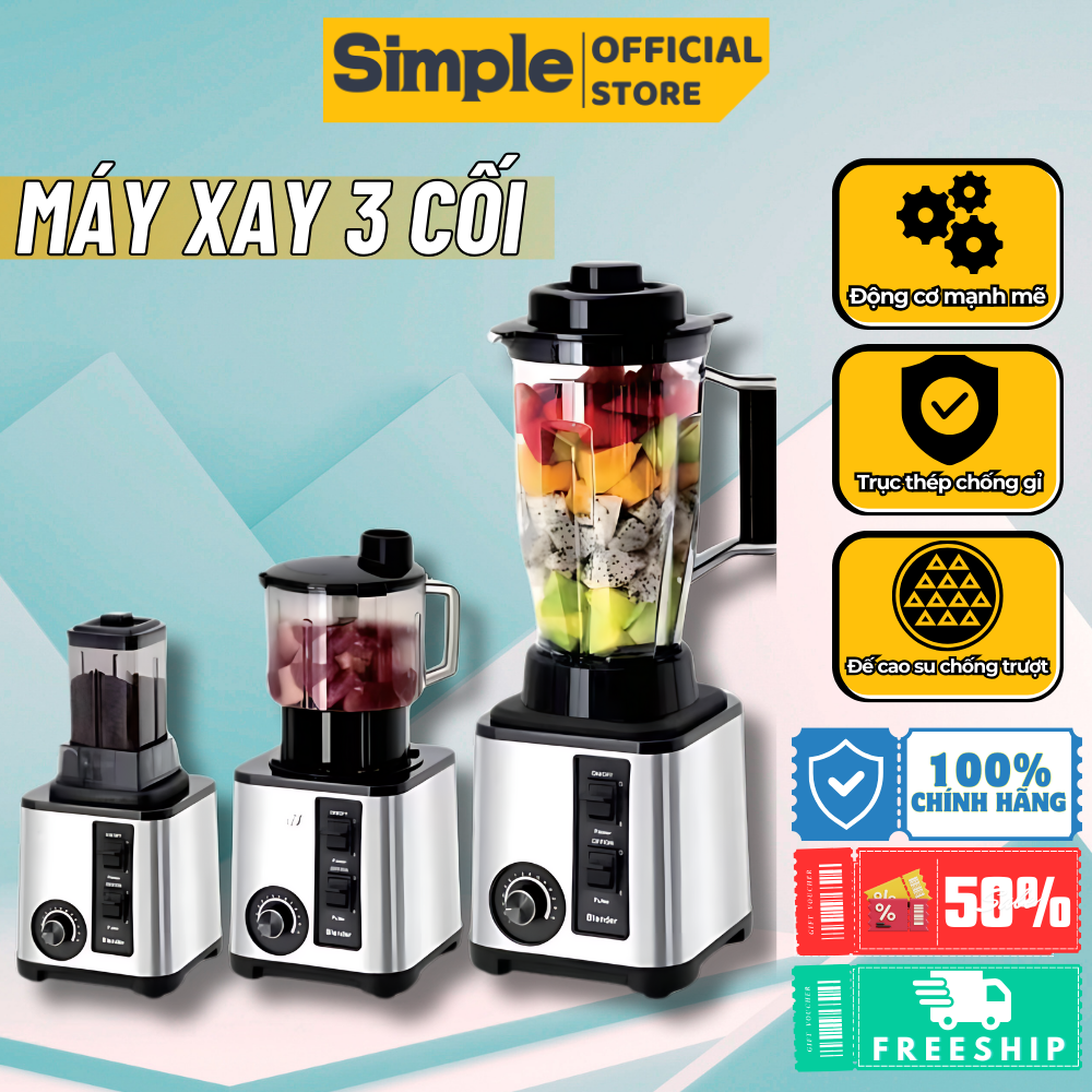 Máy xay sinh tố công nghiệp 3 cối xay, máy xay đa năng, xay thịt, xay hạt, xay ngũ cốc siêu khỏe 9500w