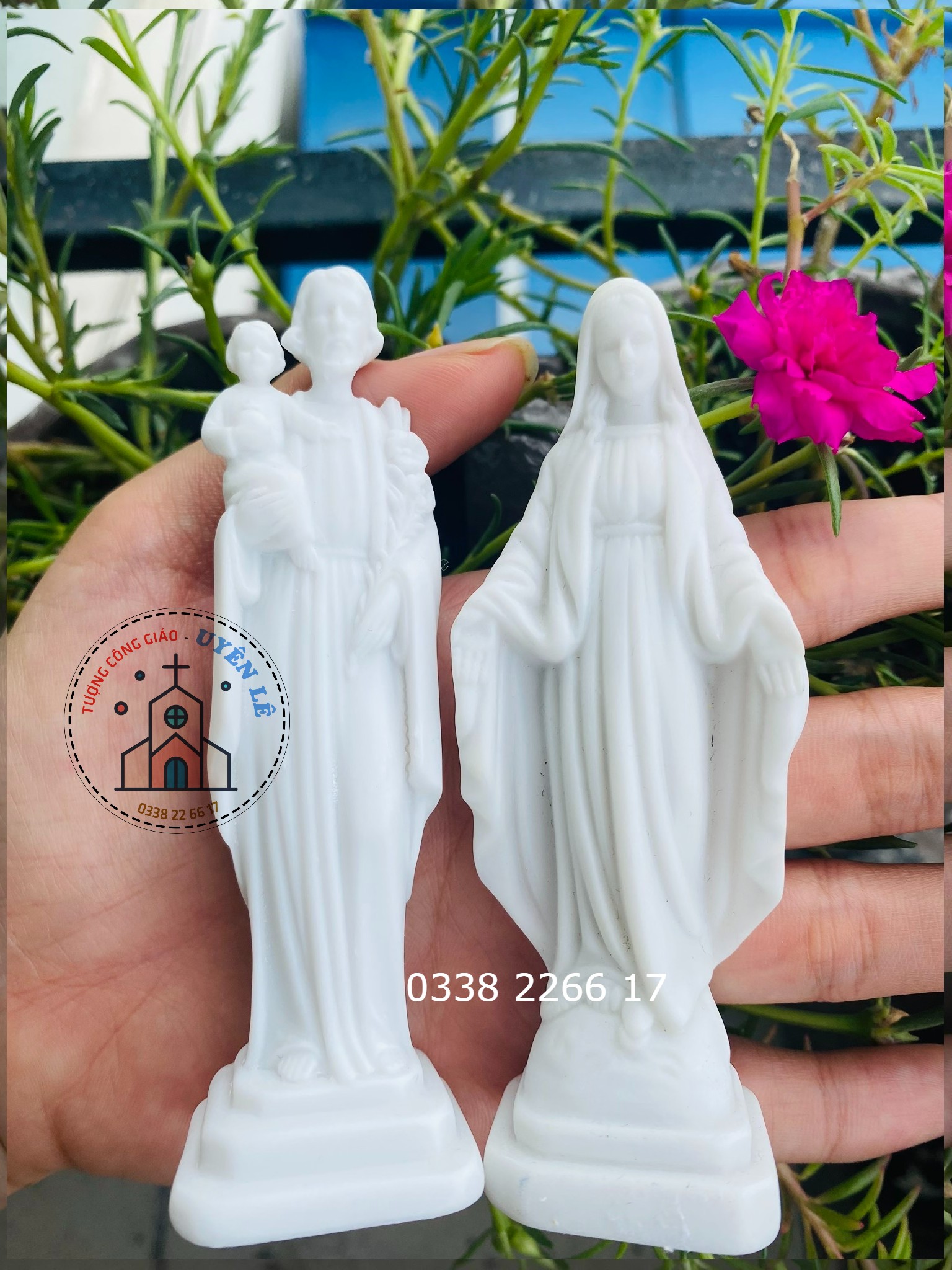 Tượng công giáo Tượng Thánh Giuse và Mẹ Maria 10cm màu trắng