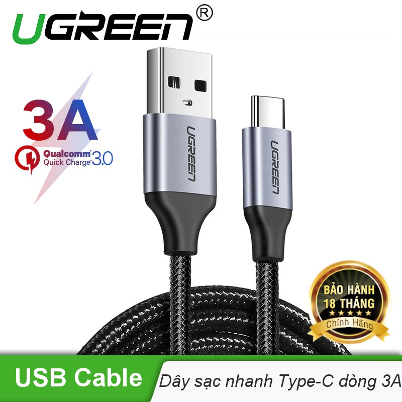 Cáp sạc nhanh usb type c dài 25cm ugreen 60124 chính hãng