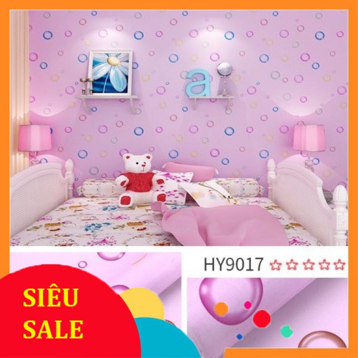 [DECAVIP20 giam 20k] Giấy dán tường 10m bong bóng hồng - Decal dán tường 10m bong bóng sắc màu đáng yêu