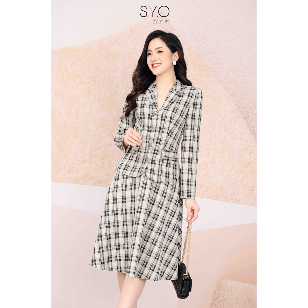 Chân váy kẻ xòe rủ v1014