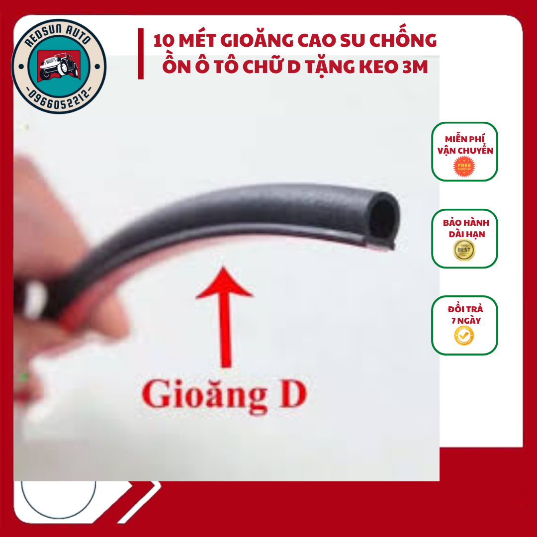 Combo 10 mét Ron D (Kích thước siêu to 15*15mm), gioăng cao su chữ D chống ồn, bảo vệ cửa xe hơi