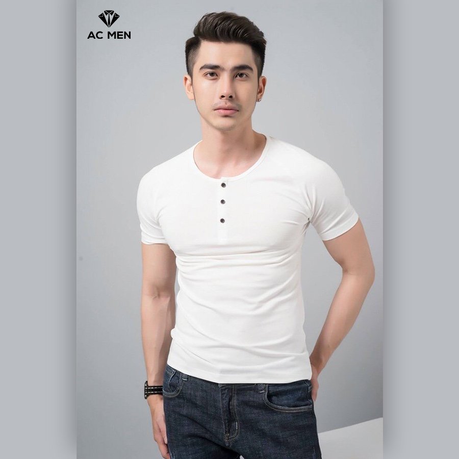 Áo thun nam cổ tròn phối nút trước ngực - ac men