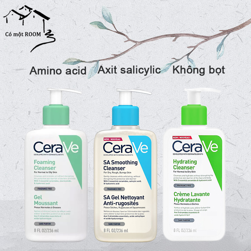 Sữa rửa mặt cerave 236ml, 473ml(Hydrating, Foaming, SA Cleanser)