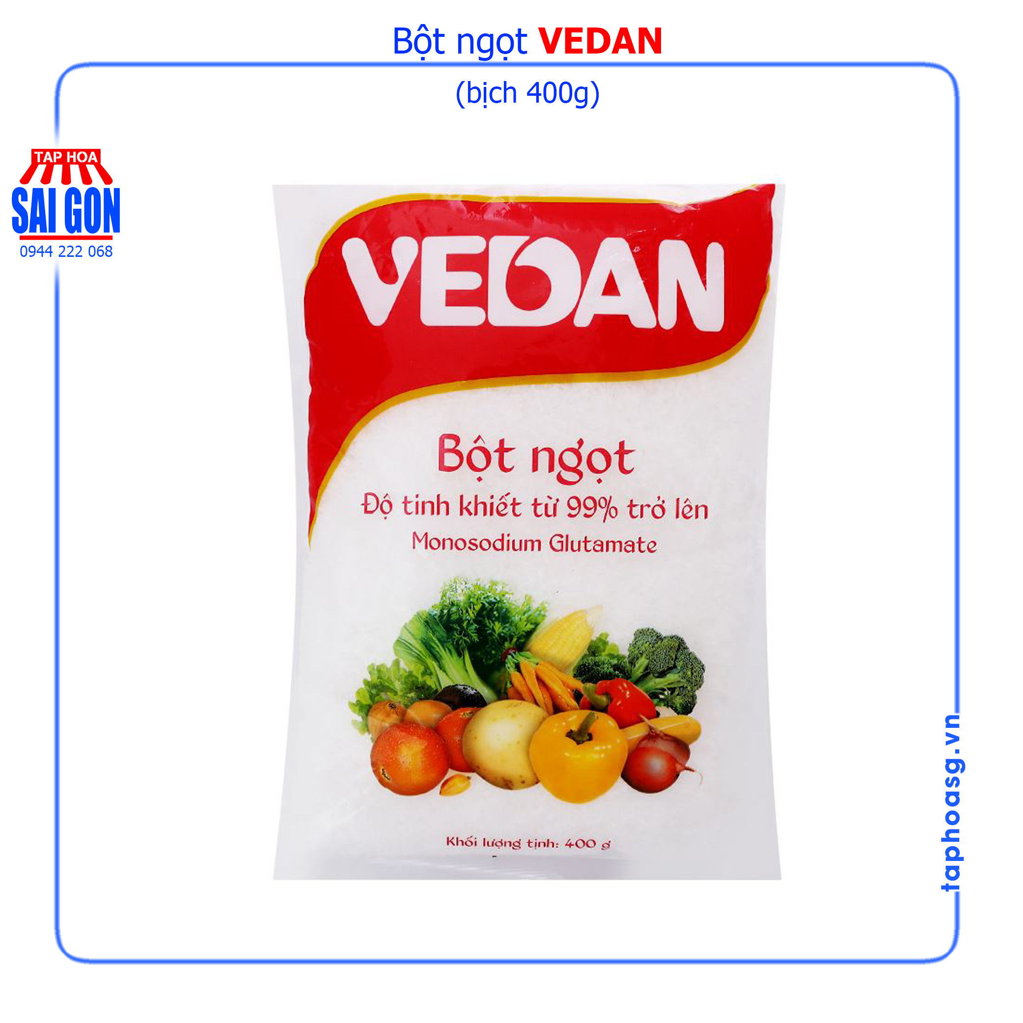 Bột ngọt Vedan gói 400g với độ tinh khiết từ 99% trở lên giúp món ăn ngọt
