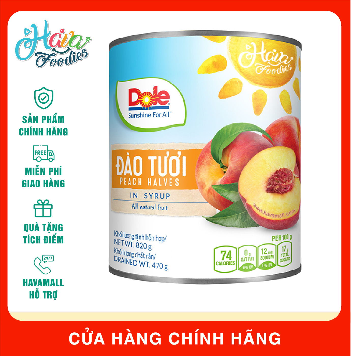 Đào tươi dole lon 820g