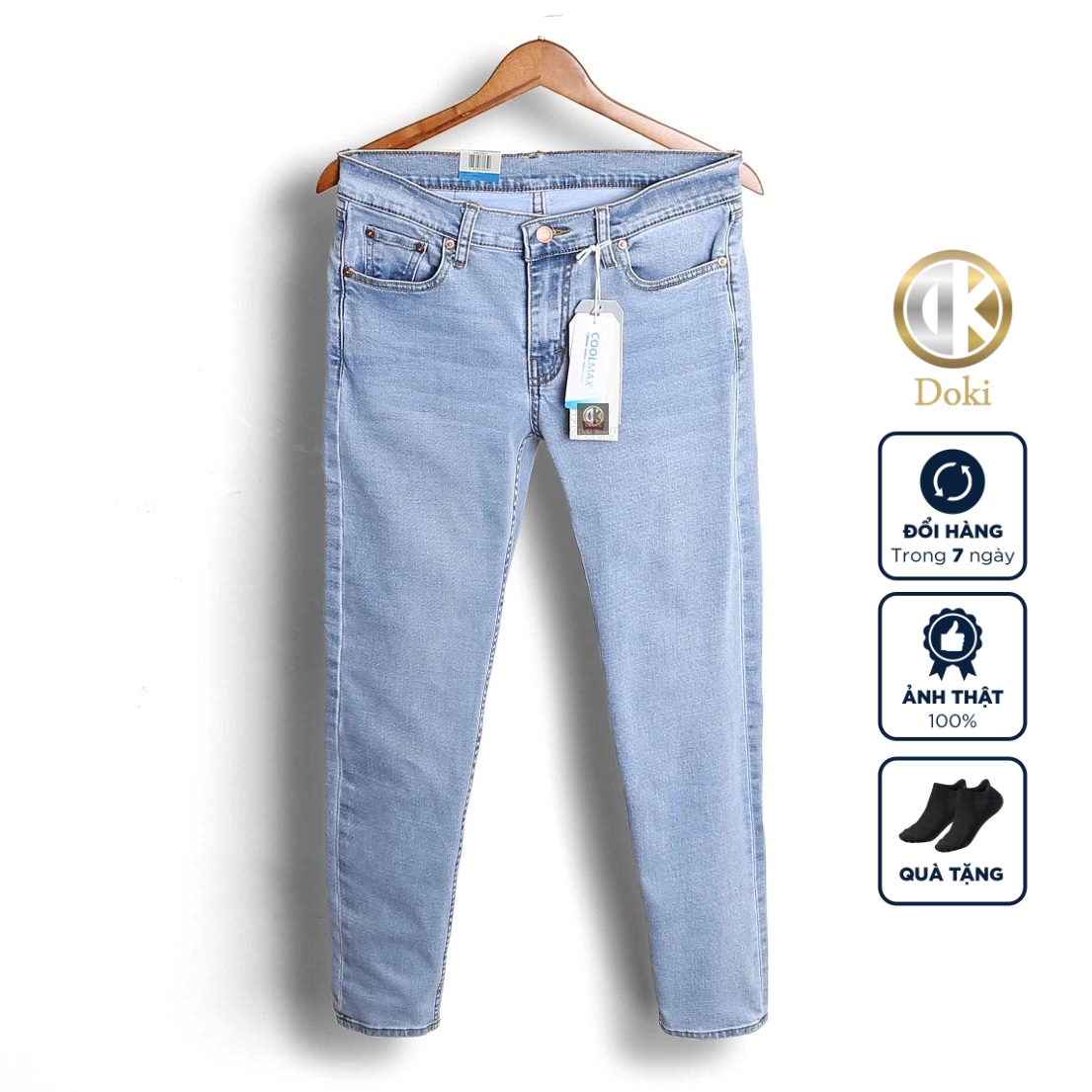 Quần jean nam xanh bạc DK-14 Quần bò nam dáng đứng, ôm nhẹ, chất vải co giãn, quần jean slimfit ống 17-18 - DK