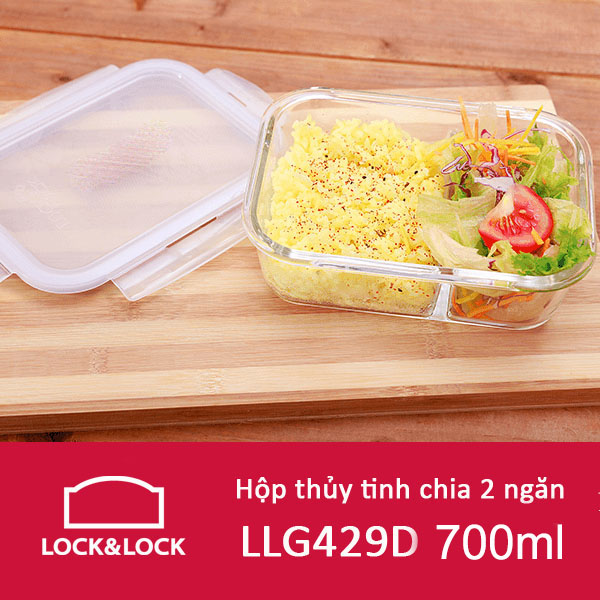 Hộp thủy tinh chia 2 ngăn chịu nhiệt Lock&Lock LLG429D dung tích 700ml