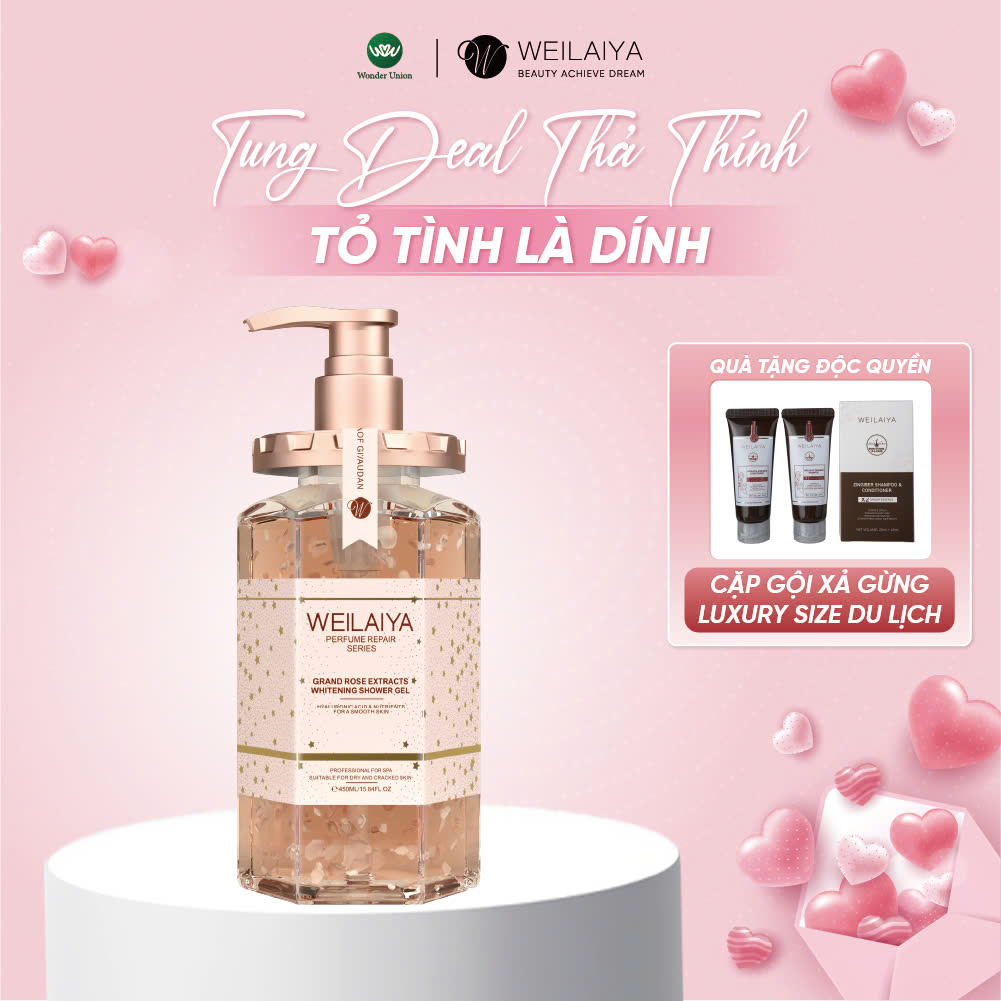 Sữa tắm nước hoa, trắng da toàn thân Damask Weilaiya chiết xuất cánh hoa hồng Pháp phù hợp cho mọi loại da 450ml