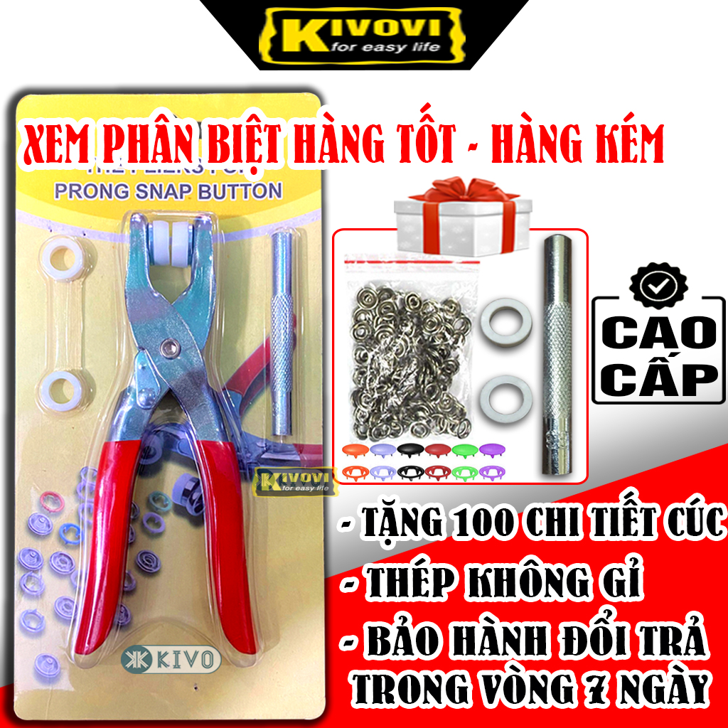 Kìm Bấm Cúc Đa Năng Tiện Lợi Tặng Kèm 100 Chi Tiết Cúc - Kìm Bấm Cúc Quần Áo Đa Năng/ Dụng Cụ Bấm Nút Quần Áo/ Dụng Cụ Bấm Cúc Áo - Kivovi