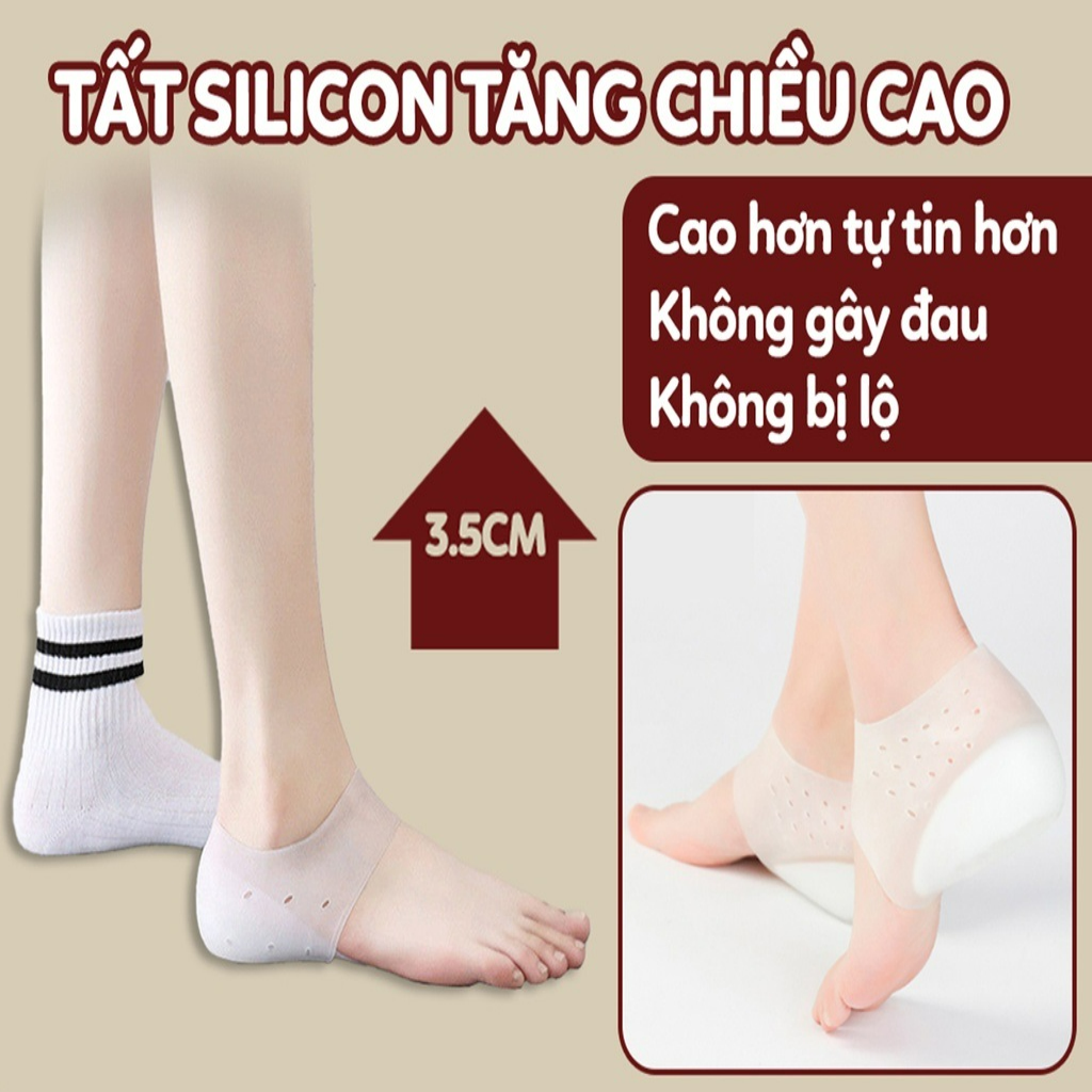 Miếng tất vớ độn lót giày tăng chiều cao silicon [HÀNG LOẠI XỊN] cho nam nữ 3.5 cm êm chân chống trượt - 1 Cặp .