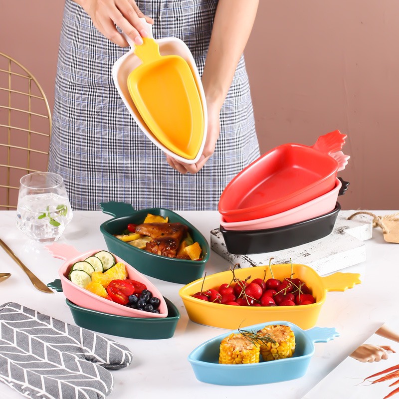 Chén dĩa - Khay sứ hình cà rốt để đồ nướng,bỏ lò vi sóng nhiều màu