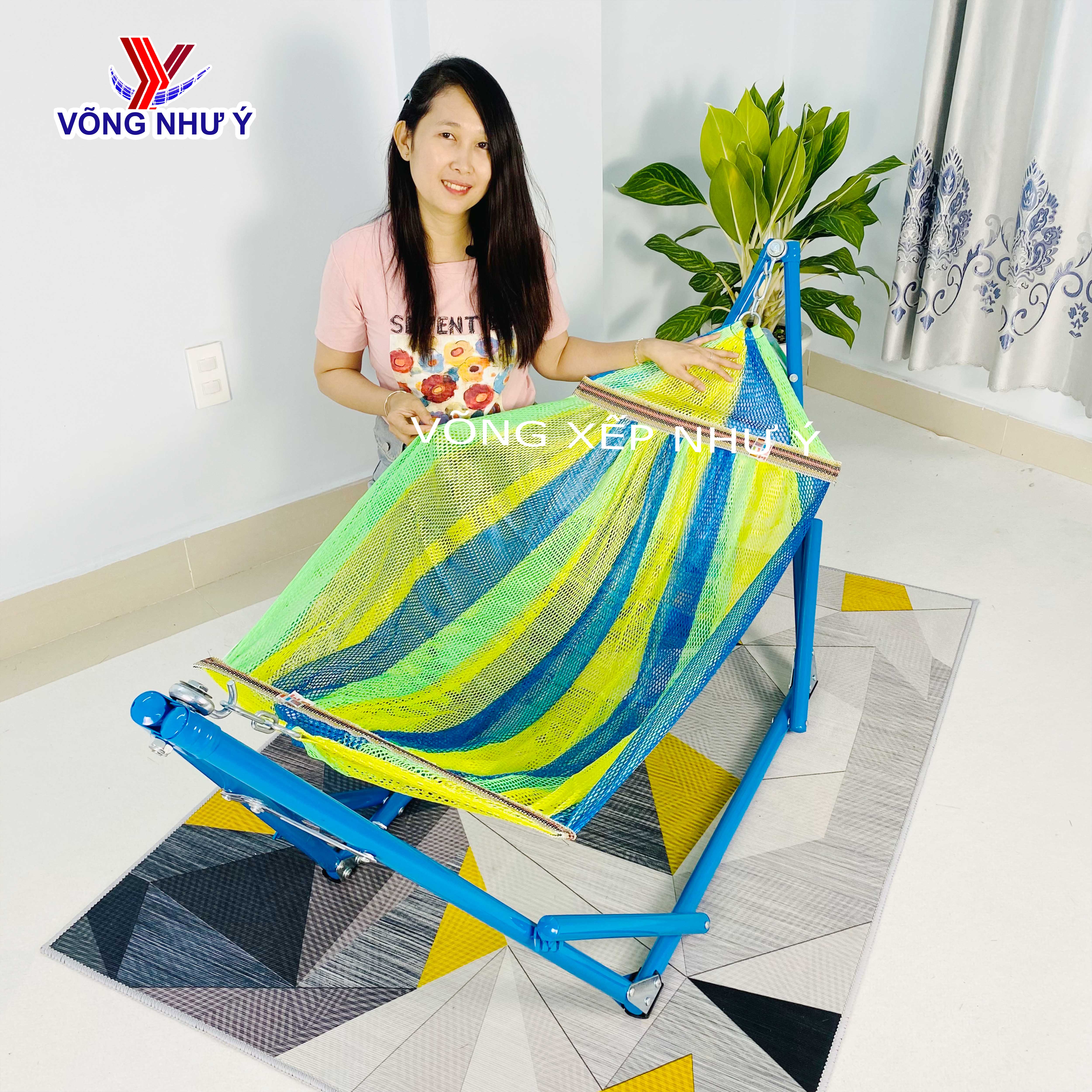 Võng xếp gọn trẻ em Như Ý hàng cao cấp, võng em bé gấp gọn dày chắc chắn lưới võng 2 lớp hình bingo dễ thương