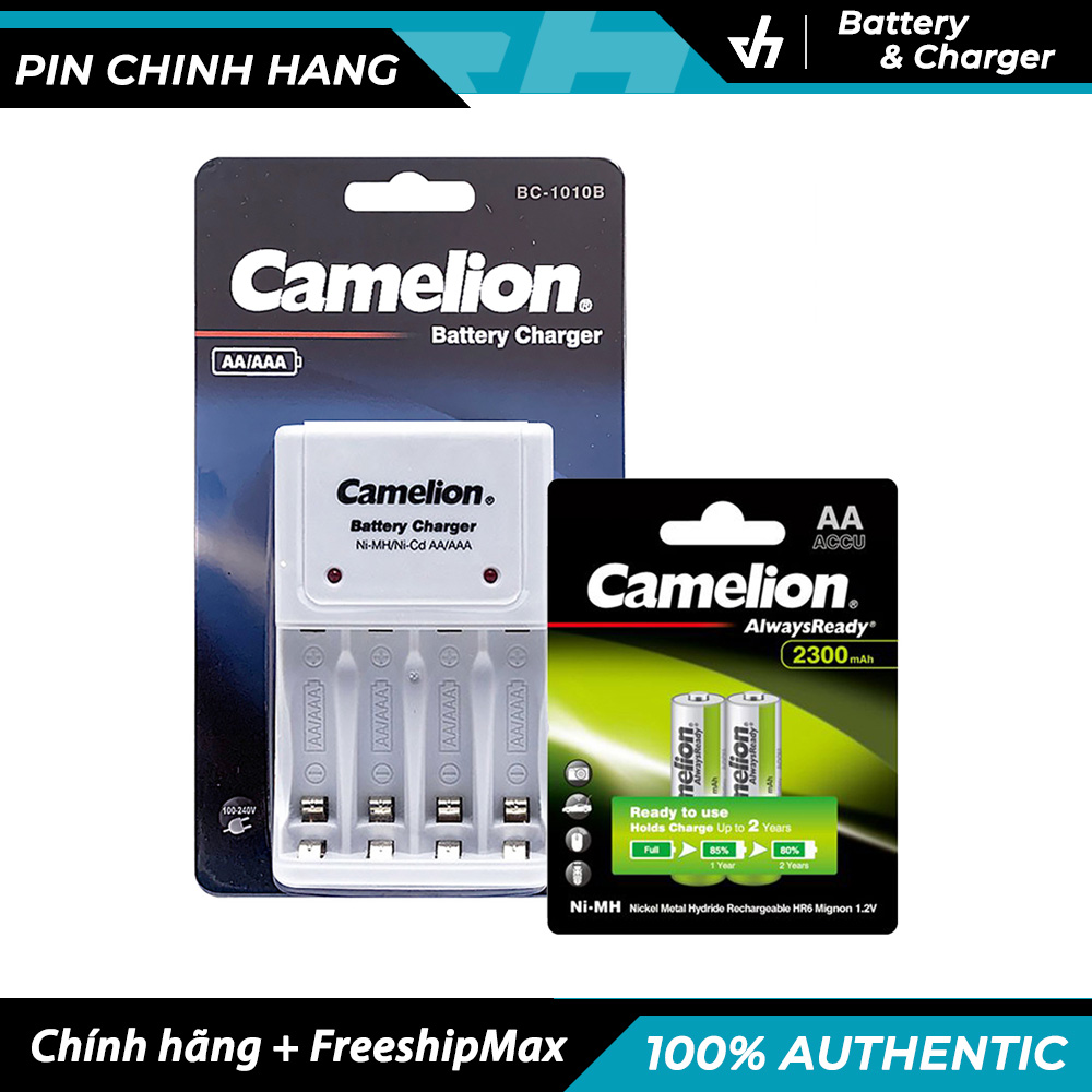 Combo sạc camelion 1010b kèm 2 pin aa camelion 2300mah