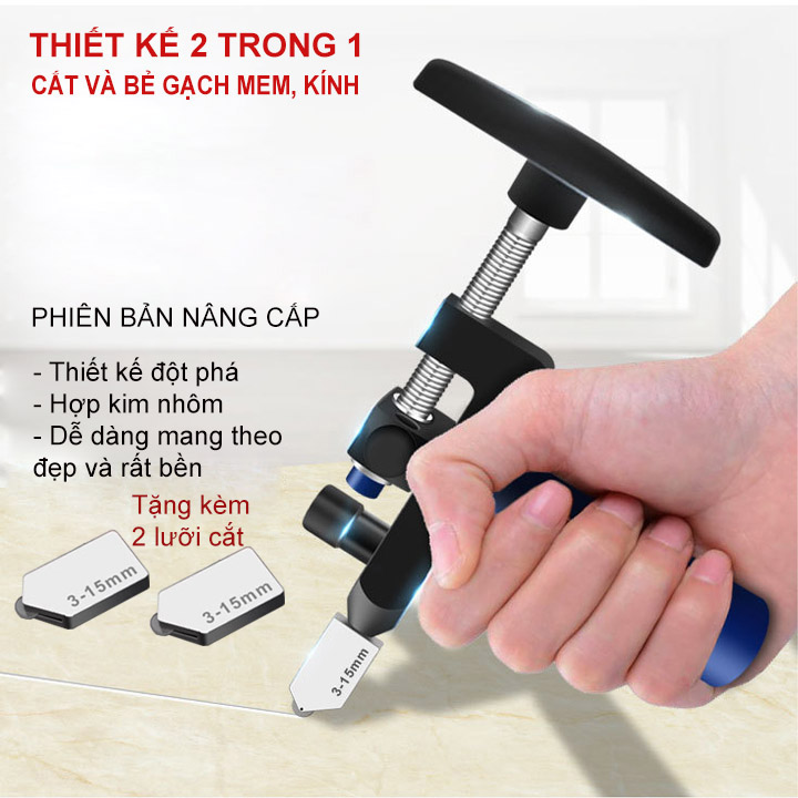 Bộ dụng cụ cắt gạch men, kính 2 trong 1 bằng hợp kim nhôm + 2 đầu lưỡi cắt