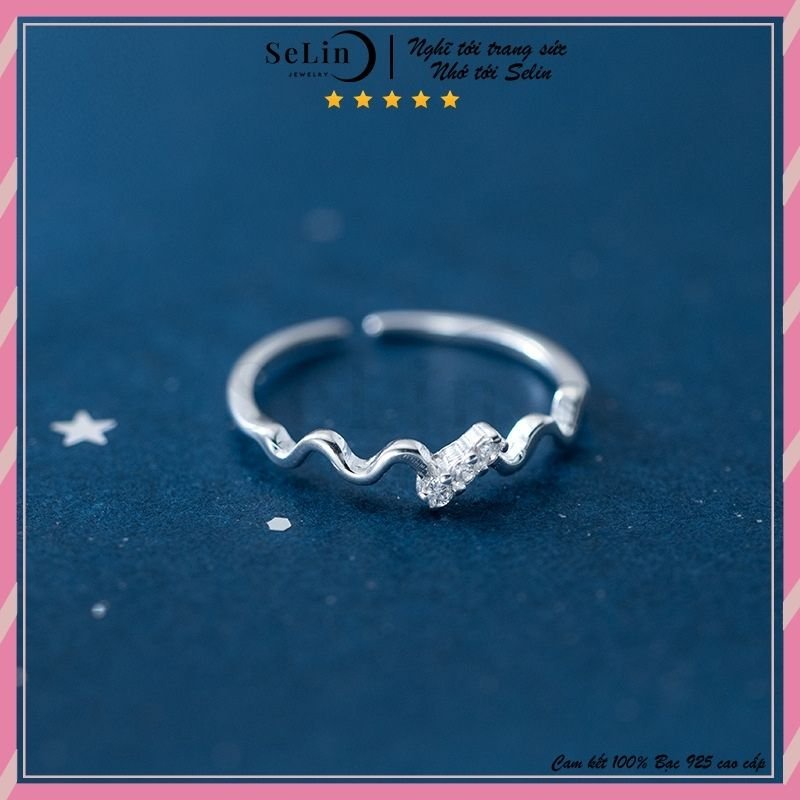 Nhẫn bạc nữ 925 dáng trơn gợn sóng cá tính khối hình học đính đá cao cấp SELIN JEWELRY - 0035
