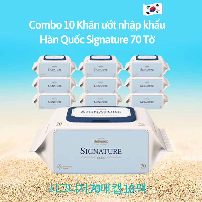 Combo 10 Gói Khăn Ướt Cao Cấp BebeSup Signature 70 Tờ Nhập Khẩu Hàn Quốc