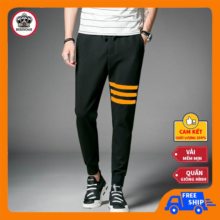 Quần Jogger 3 Vạch Ngang Kiểu Dáng Thể Thao Co Dãn 4 Chiều - Quần Thể Thao - Quần Thun Nam - Quần Jogger Kaki Nam - Quần - Quần Màu Đen BIBINO68