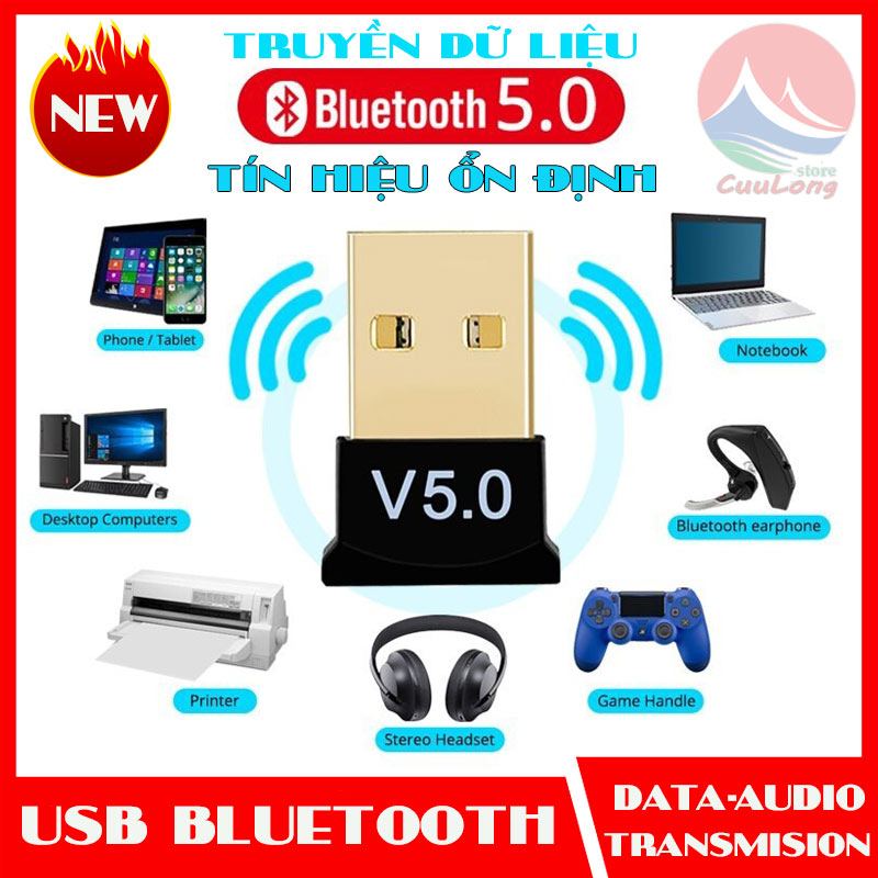 USB Bluetooth 5.0 Dongle Cho PC, Truyền Phát Dữ Liệu Máy Tính Laptop, Tín Hiệu Ổn Định, thiết bị thu phát bluetooth, cục phát bluetooth, bộ thu phát bluetooth, thu phát bluetooth cho máy in tay cầm tai nghe, usb bluetooth không dây - USB-5.0