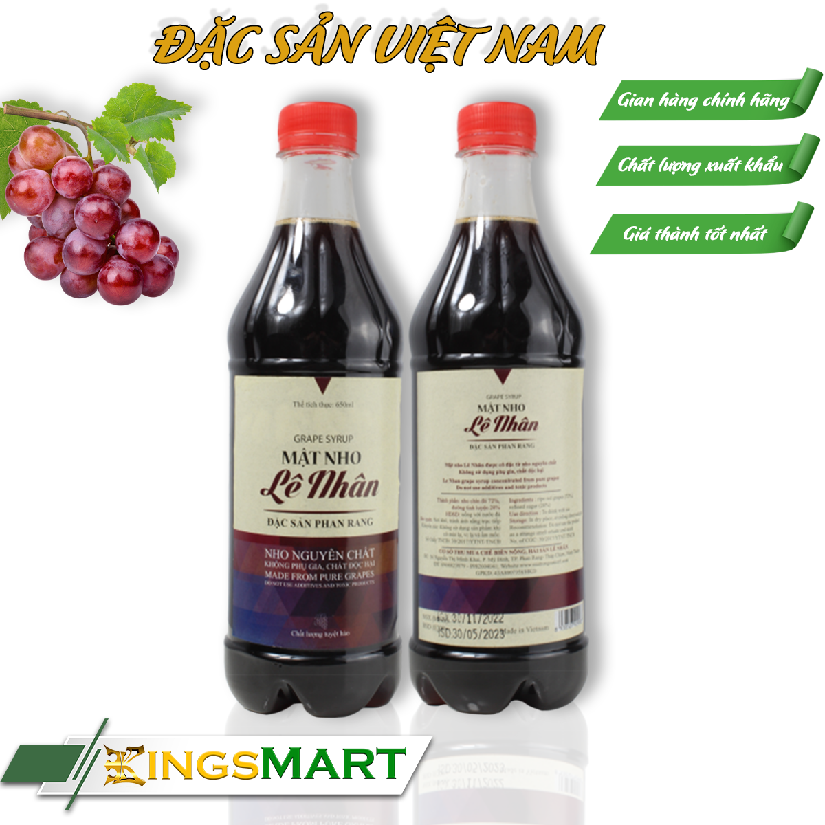 Mật nho tươi lê nhân - chai 650ml - đặc sản ninh thuận - kingsmart