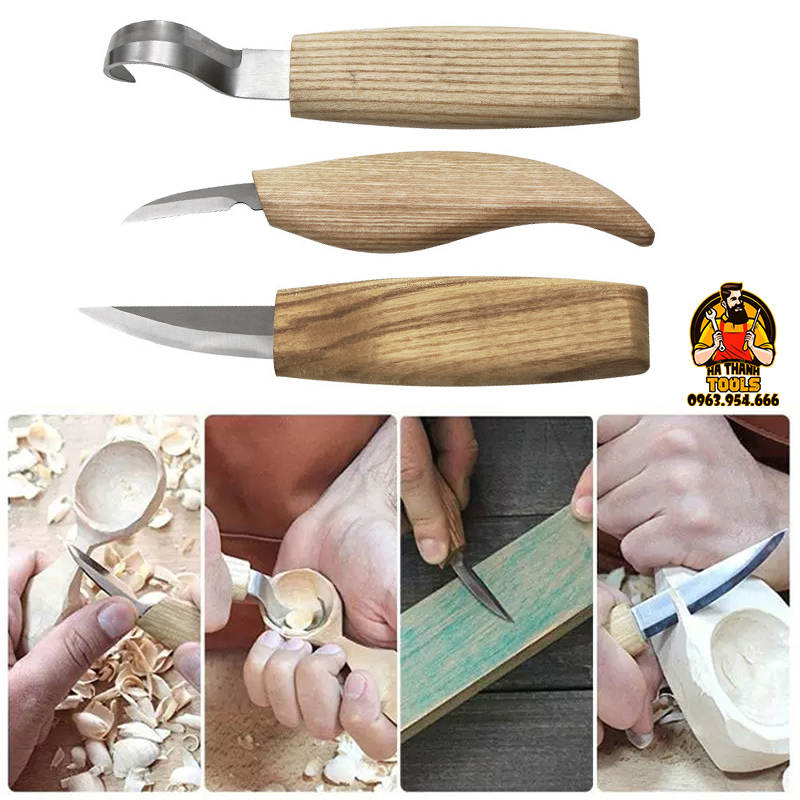 Bộ 3 dao đục tỉa gỗ bằng inox - bộ dao điêu khắc gỗ nhật bản