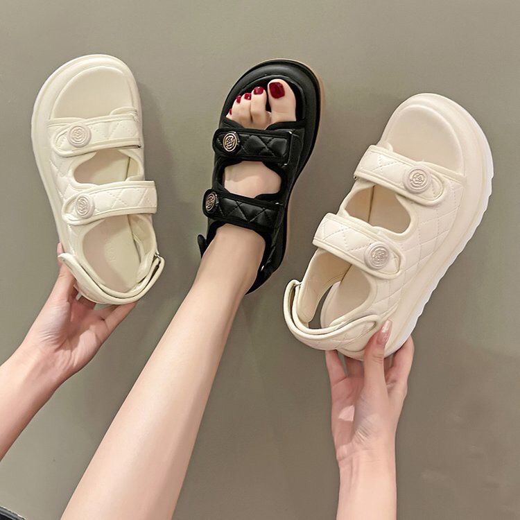 Sandal nữ đế độn răng cưa hoa trà học sinh hot trend
