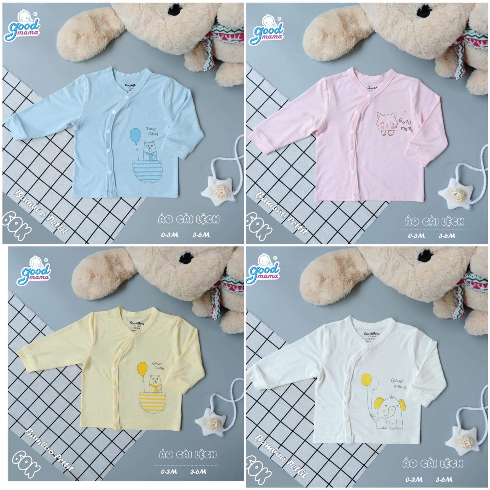 Áo dài tay cài lệch bamboo petit họa tiết động vật trẻ em Good Mama