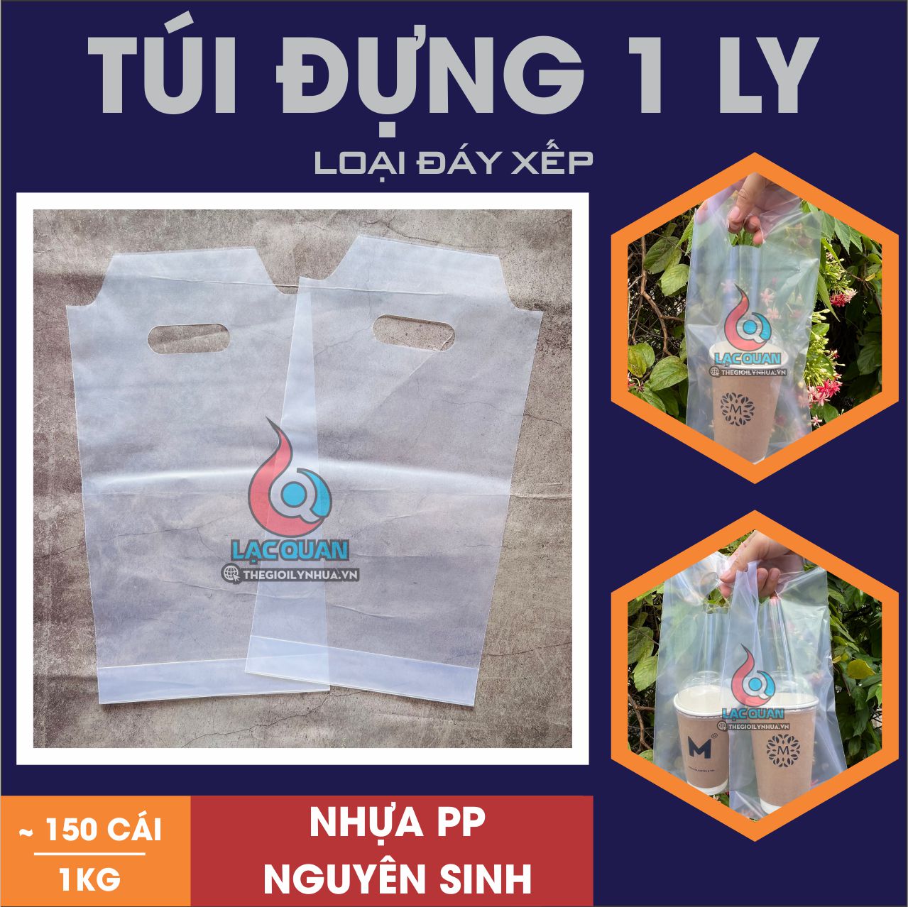 1Kg túi 1 ly, túi đựng 1 ly, túi 1 ngăn, túi đựng ly 1 ngăn, túi đơn take away, túi 1 ly xếp đáy