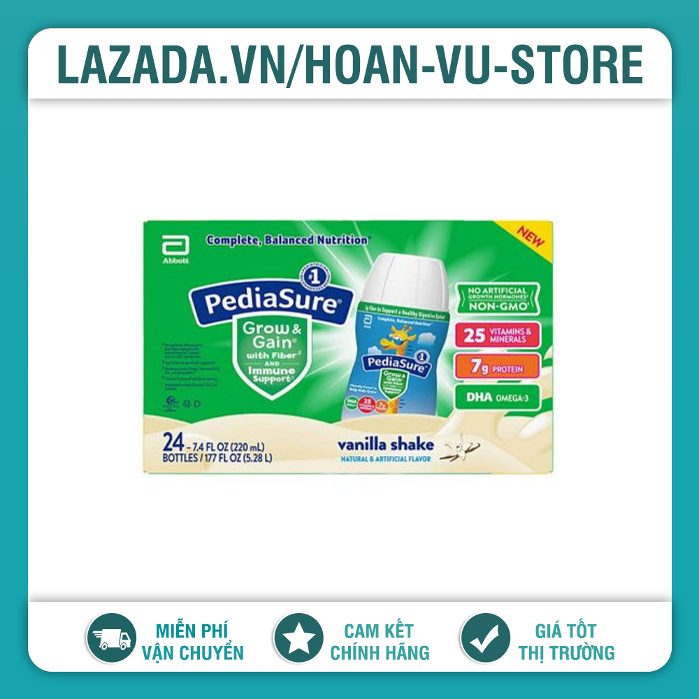 [DATE 8.2024 Thùng Xấu ] THÙNG SỮA NƯỚC PEDIASURE GROW & GAIN WITH FIBER HƯƠNG VANI 220ML