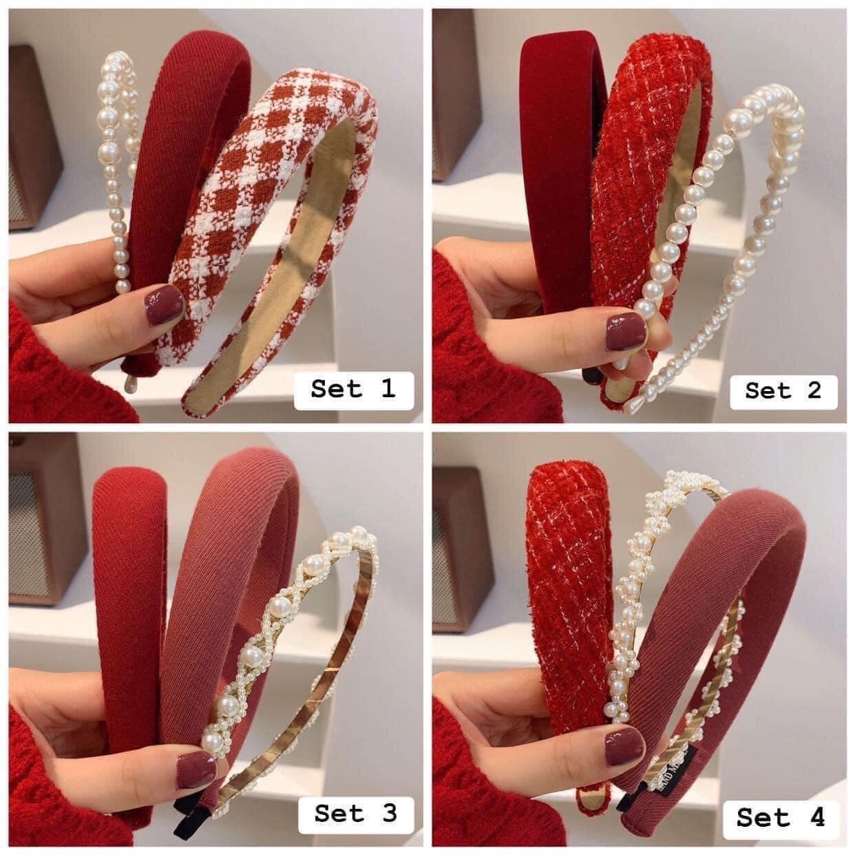 Sét 3 bờm tóc tone đỏ phong cách hàn quốc